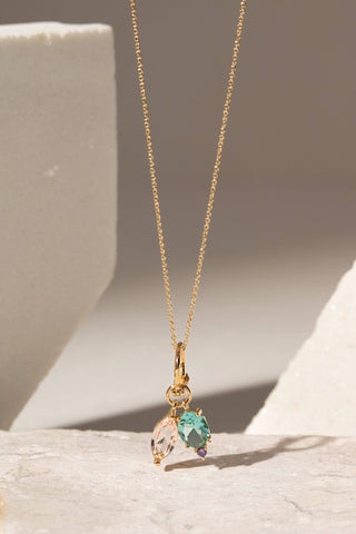 Delicate Pendant Necklace with Paraiba and Morganite Crystal Charms