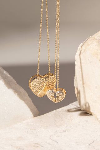 Our Lady of Graces Gold Scapular with Pave Heart and Cross