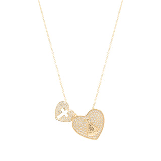 Our Lady of Graces Gold Scapular with Pave Heart and Cross