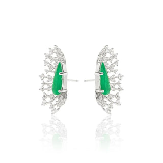 Emerald Radiance Ear Cuff in Silver