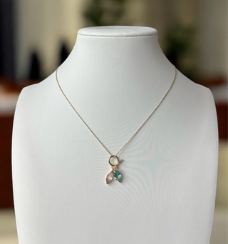 Delicate Pendant Necklace with Paraiba and Morganite Crystal Charms