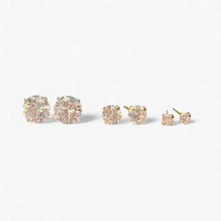 Set of 3 Round Cubic Zirconia Studs 8mm, 6mm, 4mm