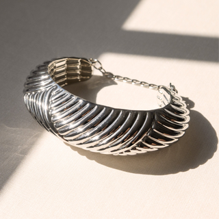 Sculpted Rib Cuff — Rhodium