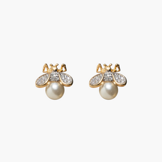 Bee Studs with Pearl - White
