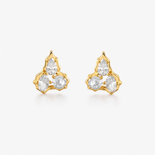 Organic 3 Stones Studs in Gold
