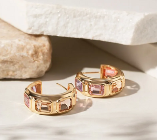 Bezel-Set Multicolor Crystal Hoops in Gold