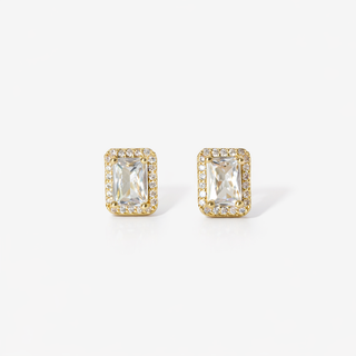Emerald-Cut Halo Stud Earrings