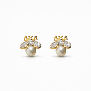 Bee Studs with Pearl - White
