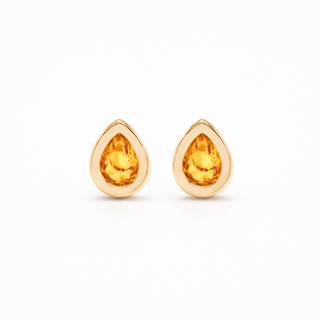 Citrine Crystal Teardrop Studs in Gold