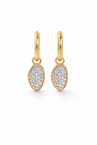 Oval Pavé Charm Huggie Hoops
