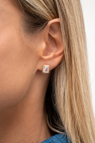 Emerald-Cut Halo Stud Earrings