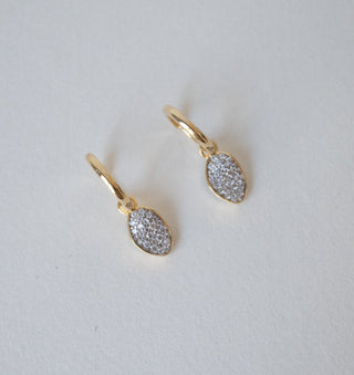 Oval Pavé Charm Huggie Hoops