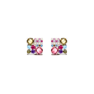 Pink Tourmaline, Amethyst, and Blue Topaz Crystal Earrings in 925 Sterling Silver