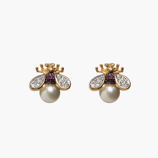 Bee Studs with Pearl - Ruby