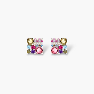 Pink Tourmaline, Amethyst, and Blue Topaz Crystal Earrings in 925 Sterling Silver