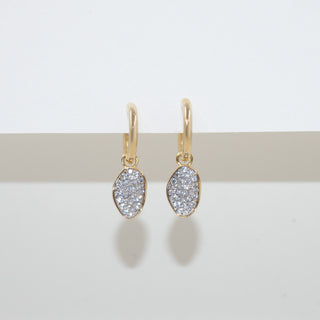Oval Pavé Charm Huggie Hoops